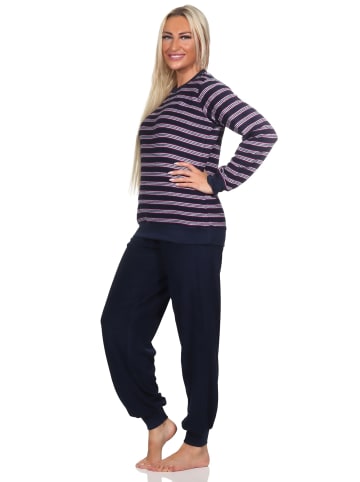 NORMANN Frottee Schlafanzug langarm Pyjama Bündchen - 82777 in navy