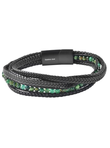 Adeliás Unisex Armband – Lederarmband aus Leder mit Tigerauge 23 cm in schwarz