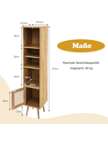 COSTWAY Hochschrank Rattan 29,5x29,5x137cm in Beige