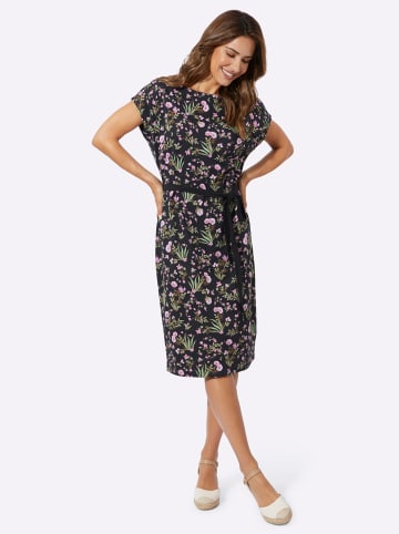 Sieh an! Jerseykleid in schwarz-rosé-bedruckt