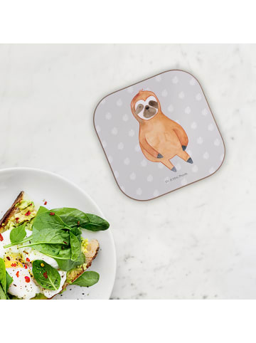 Mr. & Mrs. Panda Holzuntersetzer Faultier Zufrieden ohne Spruch in Grau Pastell