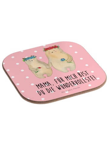 Mr. & Mrs. Panda Holz Untersetzer Bären mit Blumenkranz mit Spruch in Rot Pastell