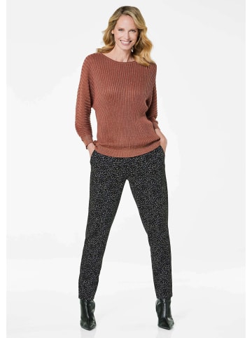 GOLDNER Strickpullover Rippenpullover mit Fledermausärmeln in cognac