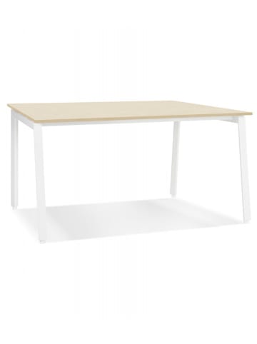 KADIMA DESIGN Gerader Schreibtisch AMADEUS aus Holz Metall | Moderner Stil in Beige-Weiß