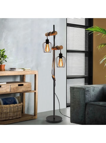 ZMH Stehlampe 2-flammige E27 in schwarz B 13cm Holz und Metall