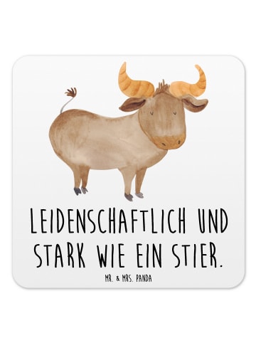 Mr. & Mrs. Panda Glasuntersetzer Sternzeichen Stier mit Spruch in Weiß