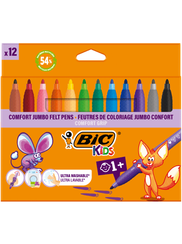 Bic Kids Filzstifte Jumbo, Fasermaler, Malstifte, Auswaschbar, 12 Stück