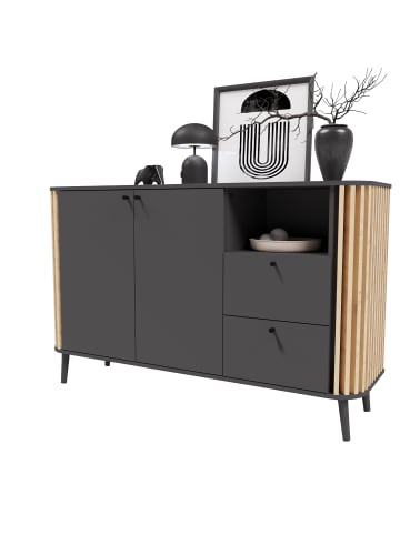 xonox.home Sideboard  (B/H/T: 138x87,5x40 cm) in grau und Artisan Eiche