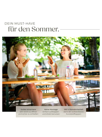 tectake Festzeltgarnitur mit Sonnenschirmhalterung, Lackierung mit Klarlack