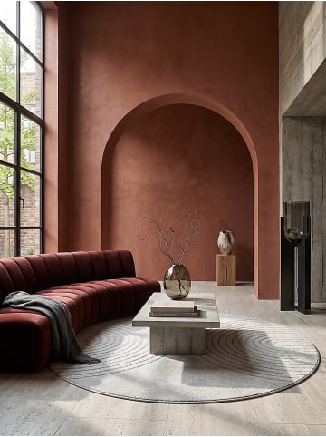 KADIMA DESIGN Teppich rund Geometrisch pflegeleicht Wohnzimmer Schlafzimmer Flur in Grau