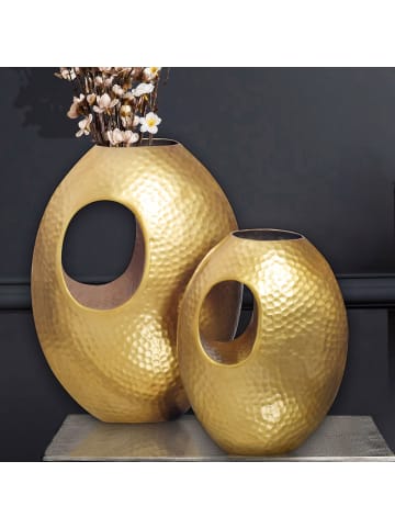 KADIMA DESIGN Deko Vase 2er Set Aluminium mit Tragegriff Blumenvase Modern in Gold