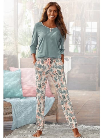 LASCANA Pyjama in jadegrün-bedruckt