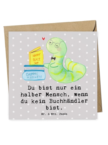 Mr. & Mrs. Panda Grußkarte Buchhändler Herz mit Spruch in Grau Pastell