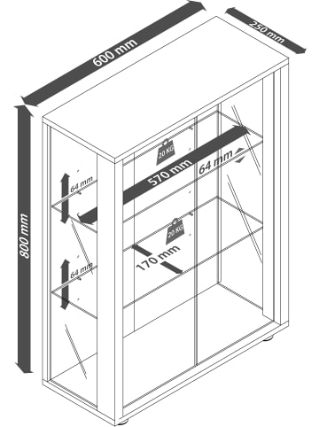 VCM  Wandvitrine Glasvitrine Udina Spiegel in Buche