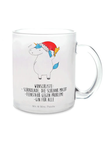 Mr. & Mrs. Panda Tasse Einhorn Weihnachtsmann mit Spruch in Transparent