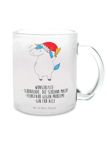 Mr. & Mrs. Panda Teetasse Einhorn Weihnachtsmann mit Spruch in Transparent