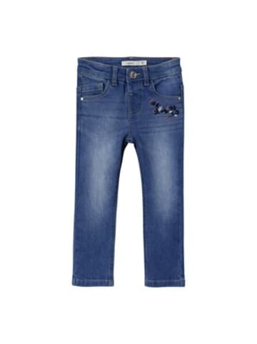 name it Jeans 5 Pocket Blumenstickerei in Denim