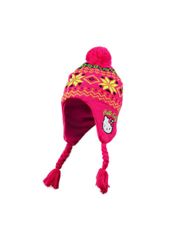 COFI 1453 Hello Kitty Mütze Wintermütze mit Retro Muster und Quaste in Rosa