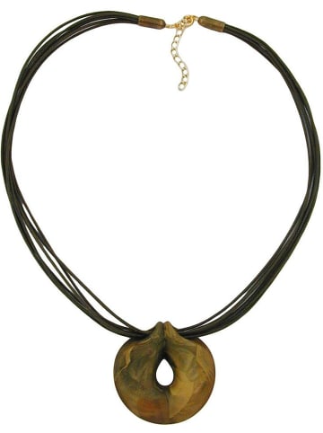 Gallay Kette 52mm Anhänger Amulett oliv marmoriert Kordel oliv 55cm in olivgrün