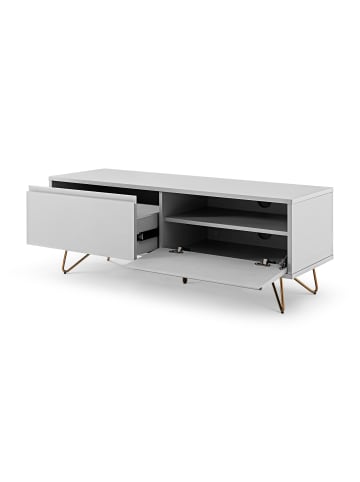 SalesFever Lowboard mit Schublade und Klappfach Metallbeine und MDF matt lackiert in Weiß