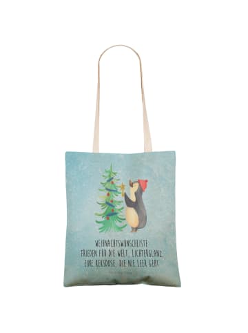 Mr. & Mrs. Panda Umhängetasche Pinguin Weihnachtsbaum mit Spruch in Eisblau