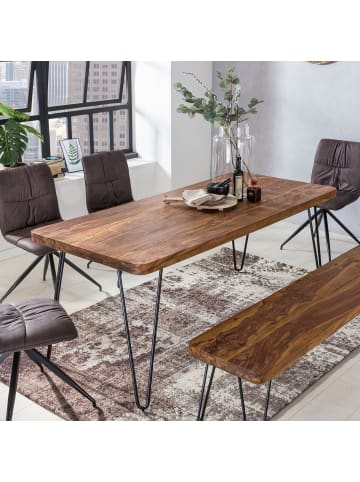 KADIMA DESIGN Esstisch Massivholz | Handgefertigt, 4 Metallbeine, Einfache Montage in Braun