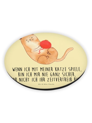 Mr. & Mrs. Panda Rund Magnet Katze Wolle mit Spruch in Gelb Pastell