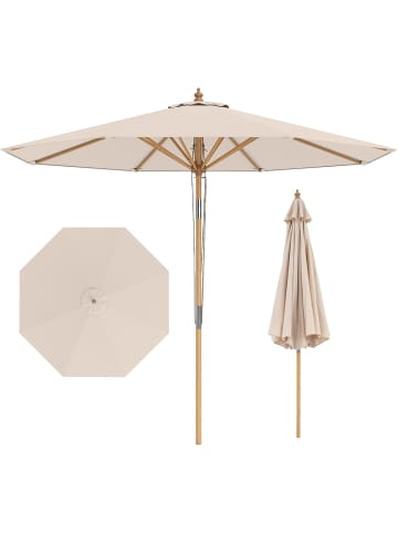 COSTWAY Sonnenschirm 270 cm mit Holzschirmstange knickbar in Beige