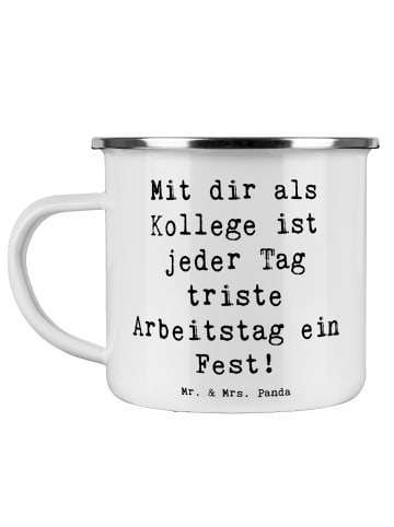 Mr. & Mrs. Panda Becher Emaille Spruch Fest Kollege mit Spruch in Weiß