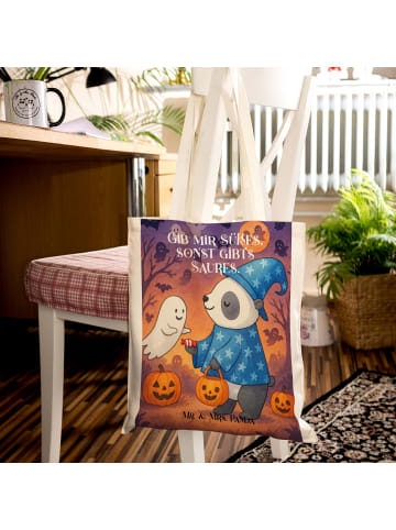 Mr. & Mrs. Panda Jutebeutel Panda Zauberer Design mit Spruch in Weiß