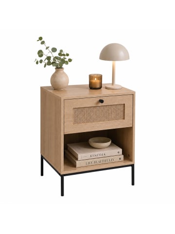relaxdays Nachttisch in Natur/ Schwarz - (B)40 x (H)55 x (T)40 cm