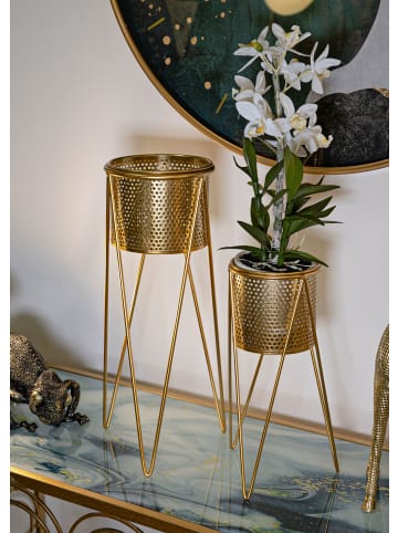Mauro Ferretti Set mit 2 goldenen Metall-Pflanztöpfen 21x20x46-18x18x32 cm