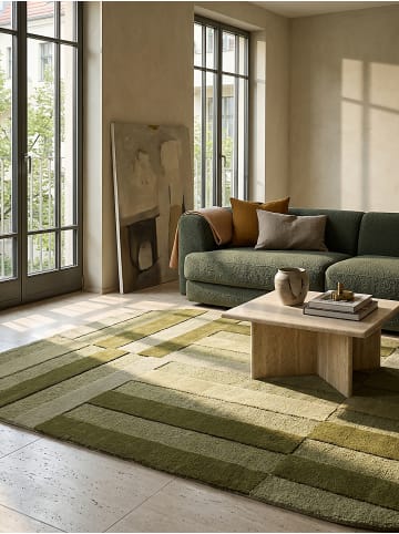 KADIMA DESIGN Wollteppich fussbodenheizung-geeignet LUNAN Blockstreifen modern in Olivgrün