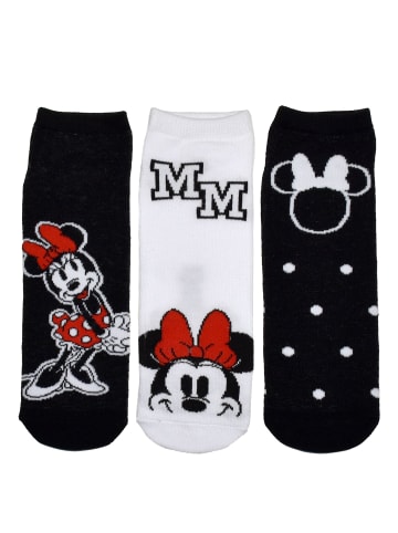 Disney 3er Pack Disney Minnie Mouse Socken Sneaker Strümpfe in schwarz/weiß