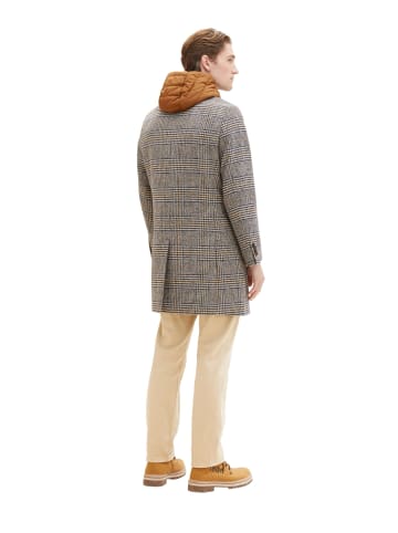 Tom Tailor Mantel in beige brown wool check