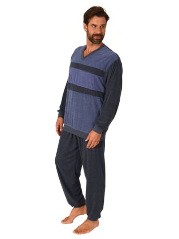 NORMANN Frottee langarm Schlafanzug Pyjama Bündchen - 81292 in blau