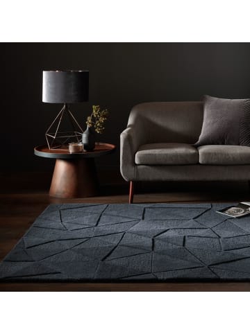 KADIMA DESIGN Wollteppich 3D-Geometrie Hoch-Tief-Struktur Shard Teppich Wolle in Anthrazit