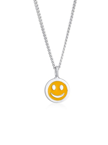 Elli Halskette 925 Sterling Silber mit Smiling Face, Plättchen in Silber