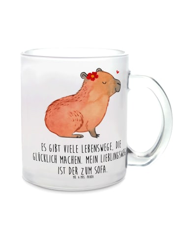 Mr. & Mrs. Panda Tasse Capybara Blume mit Spruch in Transparent