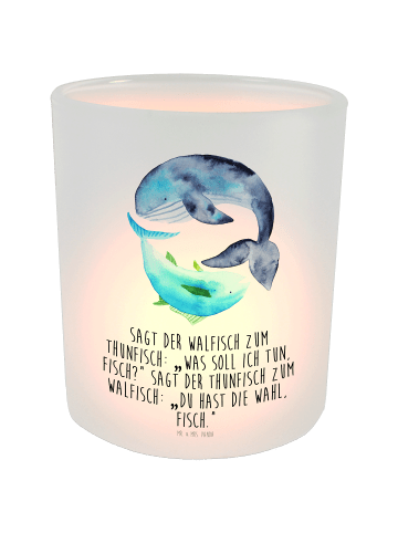 Mr. & Mrs. Panda Windlicht aus Glas Walfisch Thunfisch mit Spruch in Transparent