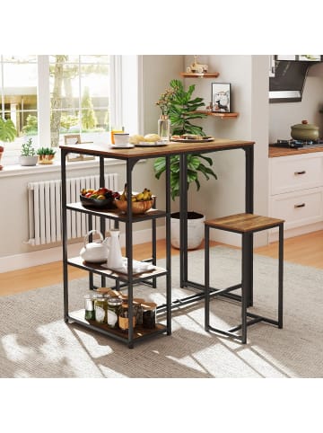COSTWAY 3 tlg. Bartisch mit Barhocker Set in Braun