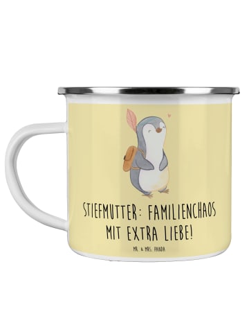 Mr. & Mrs. Panda Tasse Emaille Stiefmutter Liebe mit Spruch in Gelb Pastell