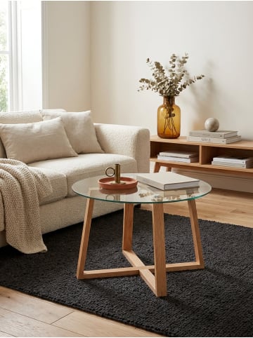 KADIMA DESIGN Couchtisch 58x58x47 cm Sofatisch Eiche Massivholz / Glas Rund, Design