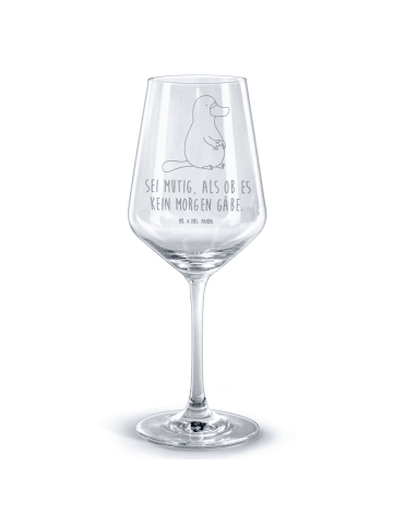 Mr. & Mrs. Panda Weinglas Schnabeltier Mut mit Spruch in Transparent