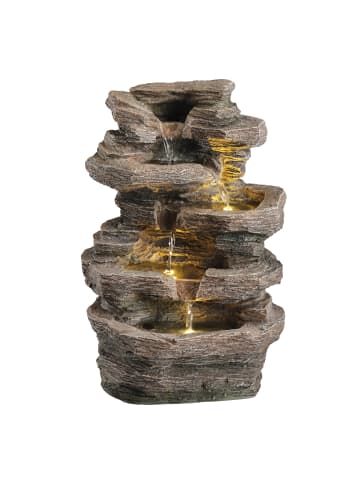 MARELIDA LED Gartenbrunnen Wasserfall Fels Kaskadenbrunnen H: 39cm in natur