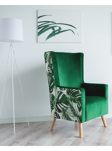 Beliani Ohrensessel ONEIDA in Grün/Beige/Braun - (W) 74 x (H) 108 x (L) 60 cm