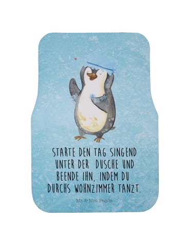 Mr. & Mrs. Panda Autoteppich Pinguin Duschen mit Spruch in Eisblau
