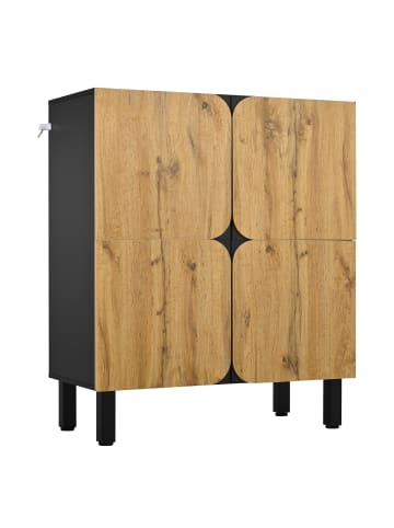 ABRIHOME Schrank in Braun mit 4 gebogenen Türen schwarzen Eisenbeinen