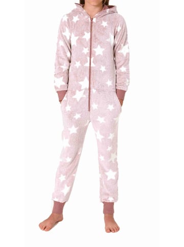 NORMANN Schlafanzug Jumpsuit Overall Sterne Coralfleece - 76805 in rosa