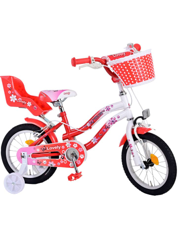 Volare Kinderfahrrad Lovely für Mädchen 14 Zoll Kinderrad Rot Weiß Fahrrad 4 Jahre